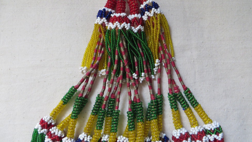North Afghanistan - Pashtun tribal glass and various beaded hair ornament