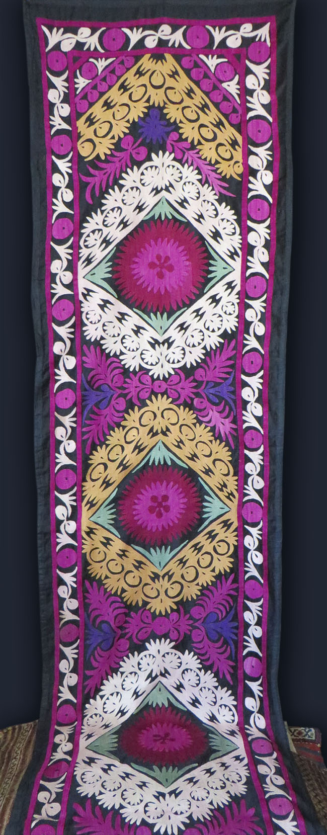 Tajikistan-Ura Teppa, Silk couching embroidery long Suzani