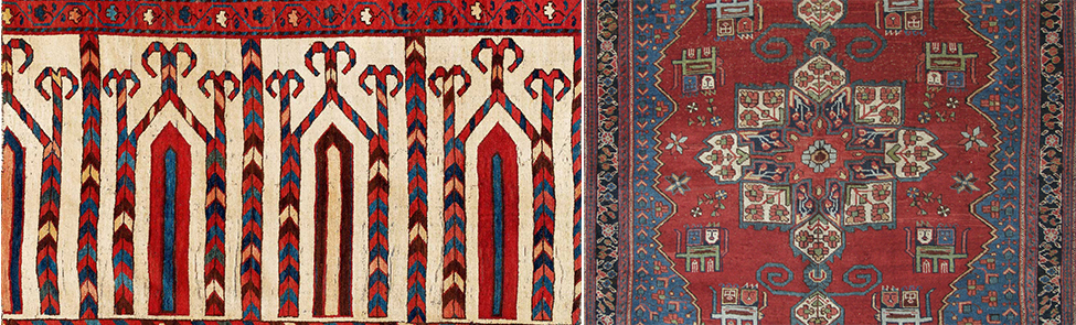 Turkmen multiple prayer rug fragment - Persian village rug