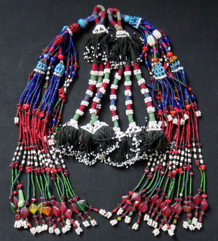 Afghanistan - Pashtun two pair tribal glass and stone beaded tassels