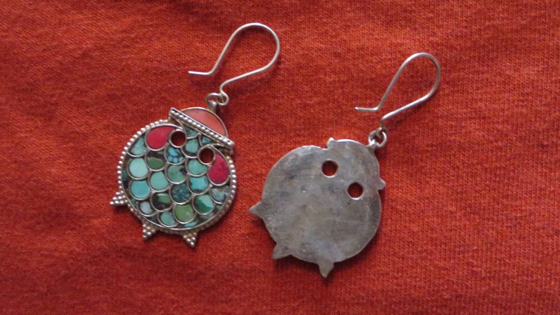 Uzbekistan – Bokhara, ethnic hand crafted Turquoise inlaid silver earrings
