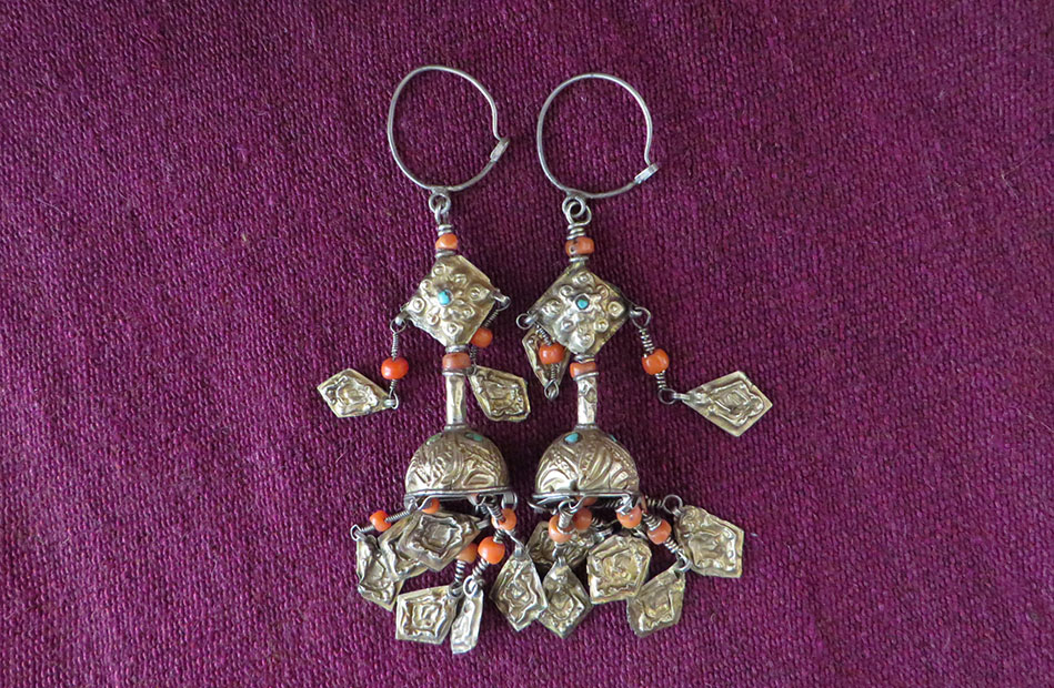 Uzbekistan Bokhara gold wash ethnic silver earrings