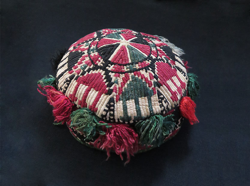Afghanistan - tribal child hat with silk pom poms