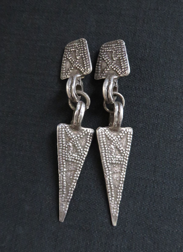 Kazak - Central Asia silver tribal head costume earrings