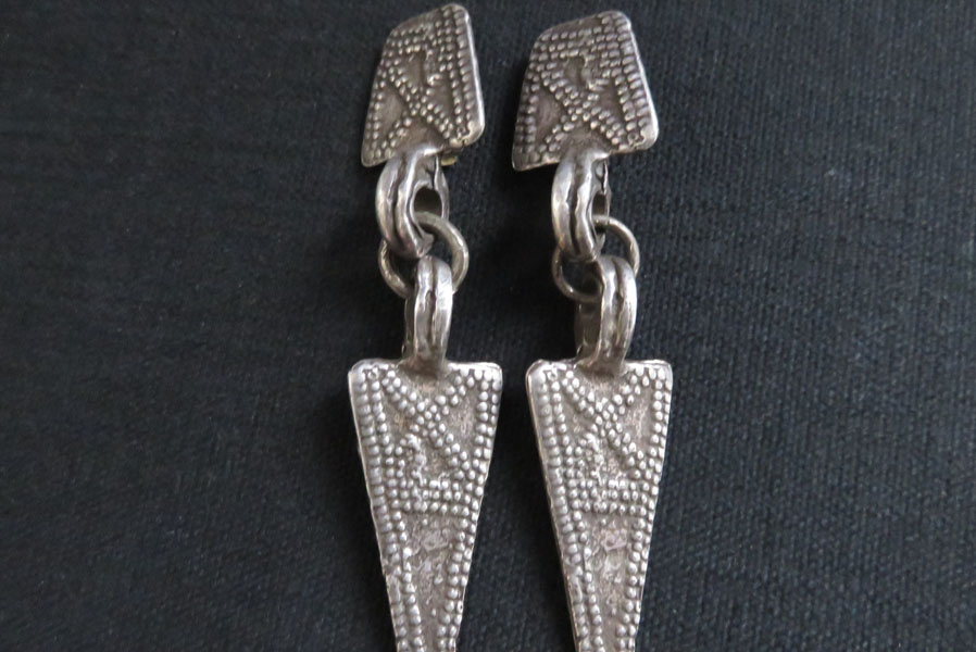 Kazak - Central Asia silver tribal head costume earrings