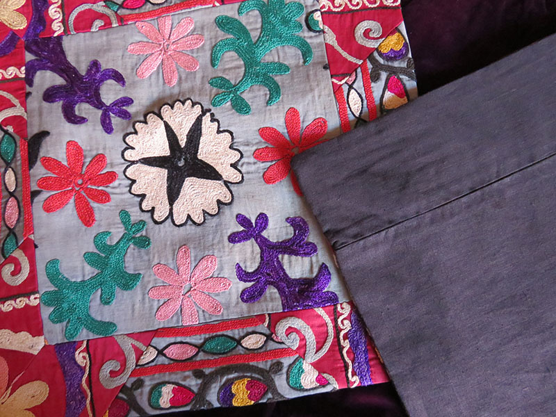 Tajikistan Suzani pair of silk pillow covers