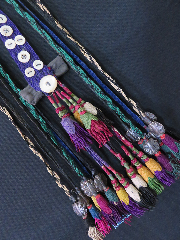 Uzbekistan Surkhandarya tribal hair decoration, glass beaded and silk braided tassels