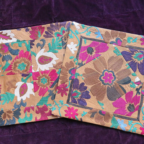 Tajikistan silk suzani pair of pillow covers