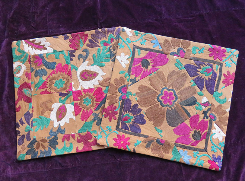 Tajikistan silk suzani pair of pillow covers