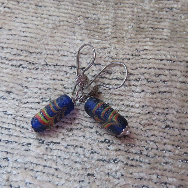 Assyrian waved glass bead antique earrings