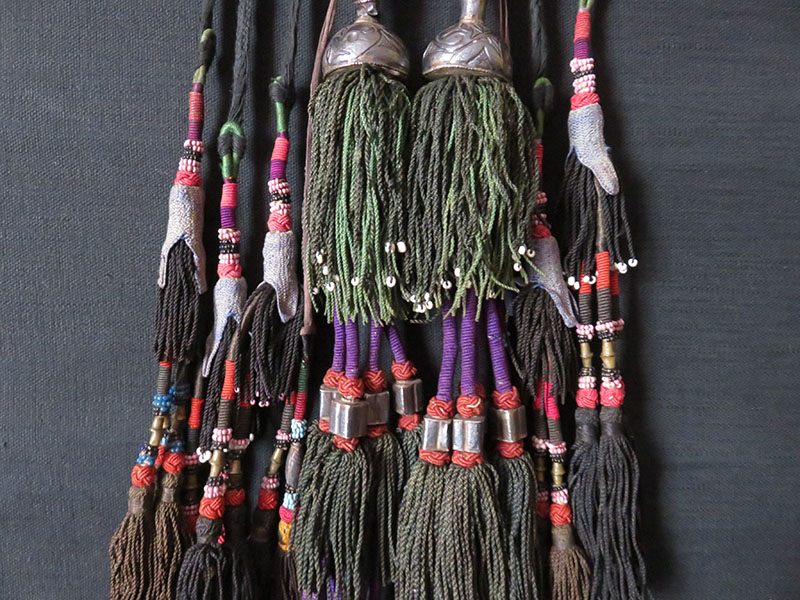 Uzbekistan Surkhandarya silk braided and glass beaded hair tassels