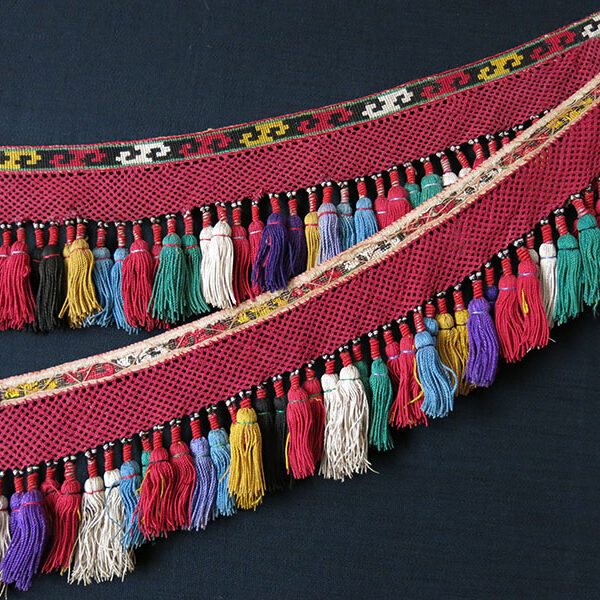 Uzbekistan - Lakai tribal silk embroidered band with silk tassels