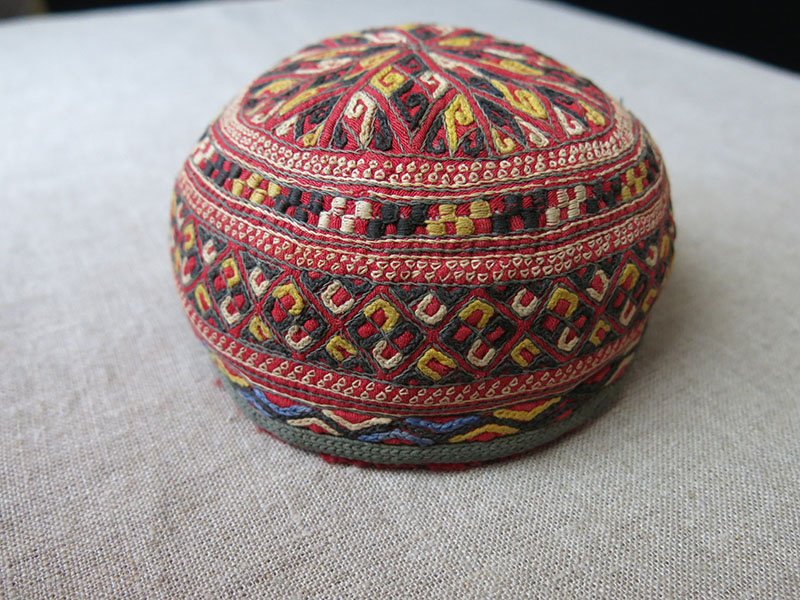 Turkmen TEKKE tribal silk and cotton embroidered child hat