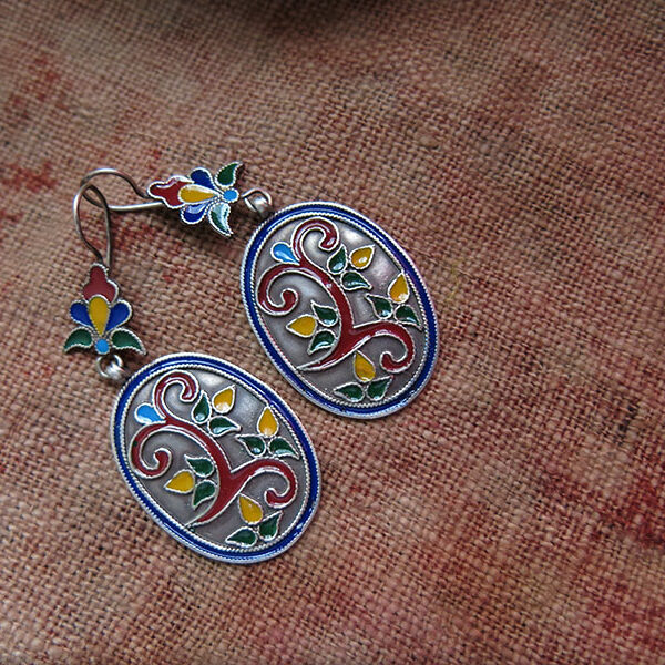 Afghanistan - Turkmen ethnic silver enameled earrings