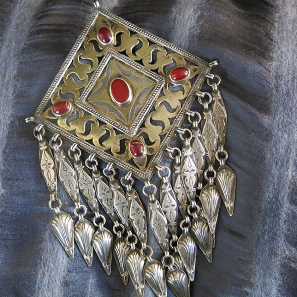 TURKMENISTAN TEKKE ethnic antique gilded silver pendant