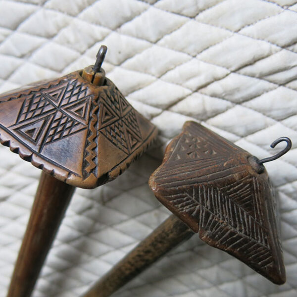 ANATOLIAN CAPPADOCIA TURKMEN pair of hand carved drop spindles