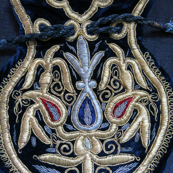 UZBEKISTAN BOKHARA metallic and silk embroidered velvet pouch