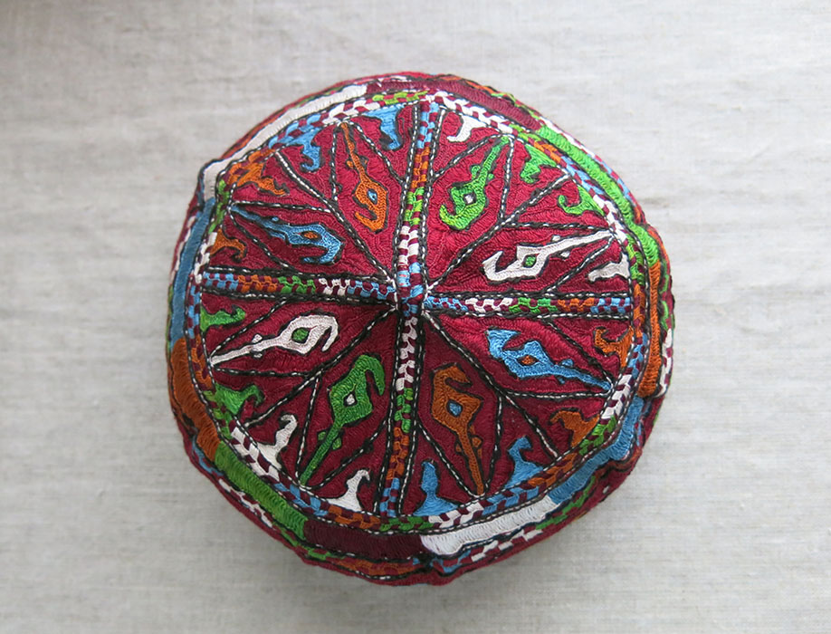 North East PERSIA – Khorasan Turkmen/ Kurdish tribal silk embroidery hat / skullcap