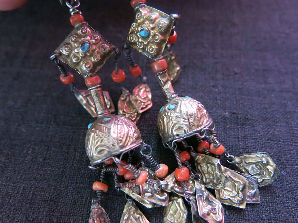 UZBEKISTAN BOKHARA antique gilded silver ceremonial earrings
