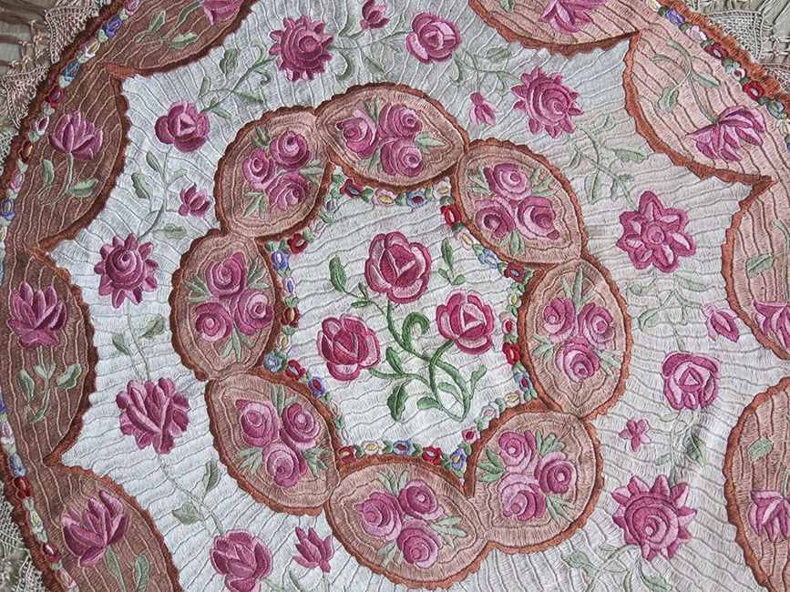 EUROPE - HUNGARIAN antique silk embroidery table cover