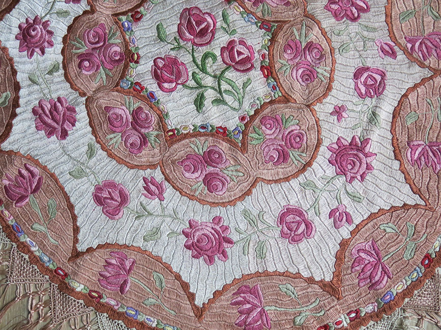 EUROPE - HUNGARIAN antique silk embroidery table cover
