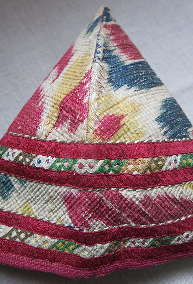 TURKMEN CHODOR tribal ceremonial woman’s silk ikat hat