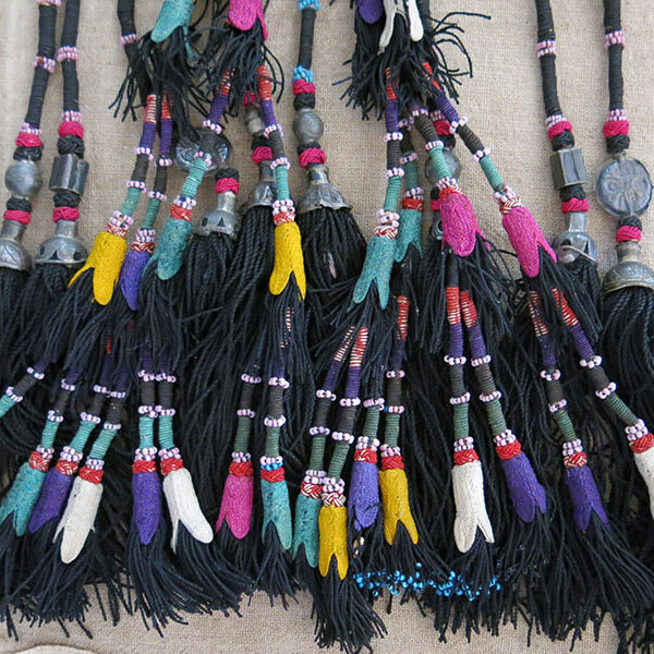UZBEKISTAN – SURKHANDARYA, tribal silk braided tassels