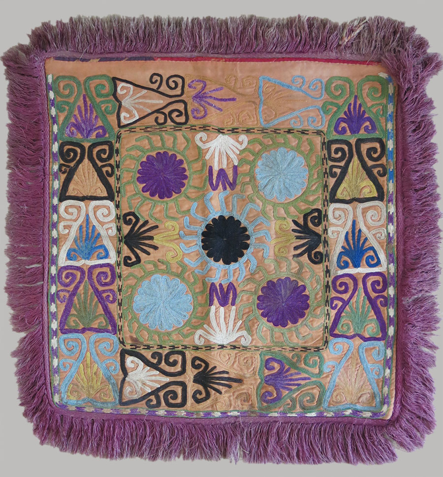 UZBEKISTAN LAKAI Tribal silk embroidery mirror cover / hanging