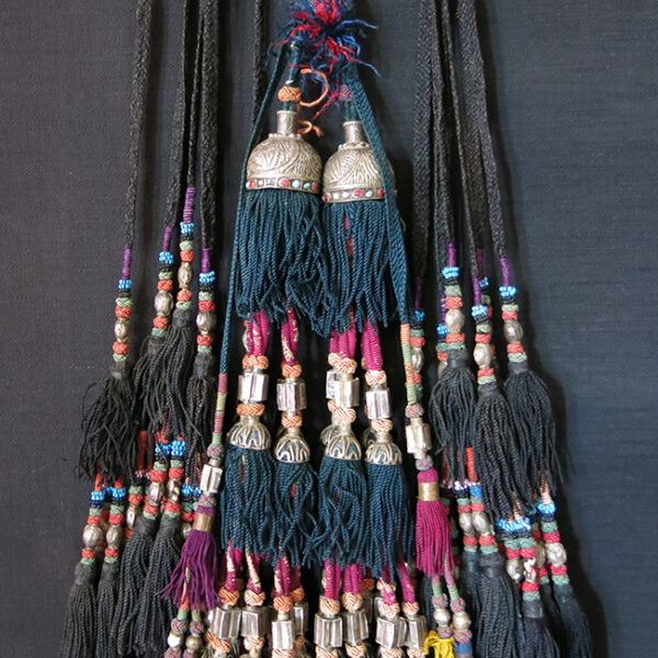 UZBEKISTAN – SURKHANDARYA, tribal silk braided and glass beaded combination of tassels