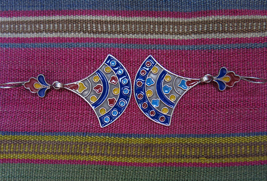 AFGHANISTAN – TURKMEN ethnic silver enameled earrings