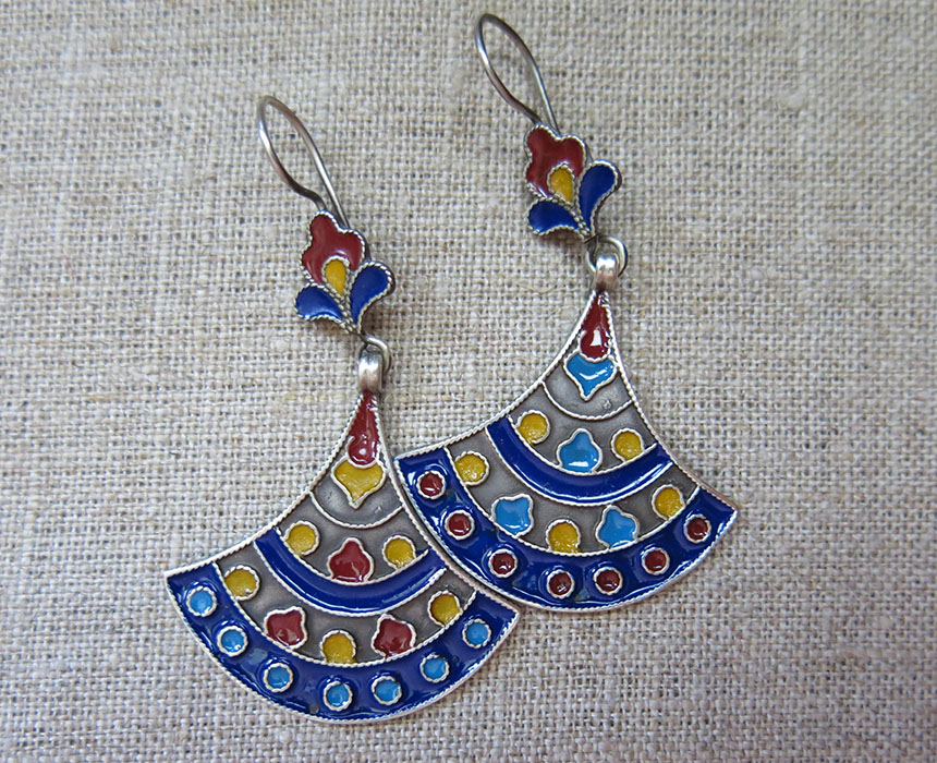 AFGHANISTAN – TURKMEN ethnic silver enameled earrings