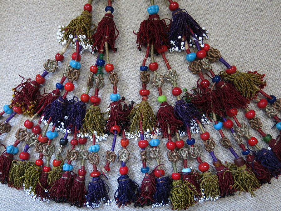 AFGHANISTAN - Turkmen tribal silk and glass beaded tassels