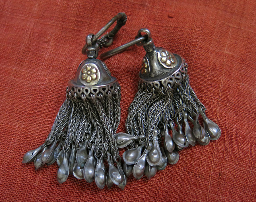 AFGHANISTAN TURKMEN Silver pair of costume earrings