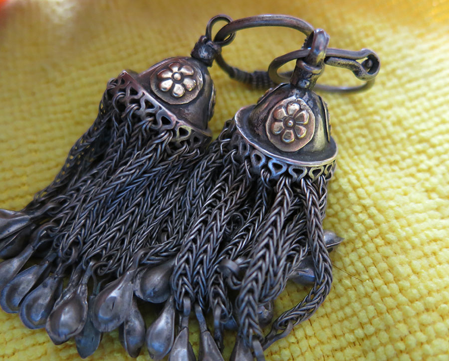AFGHANISTAN TURKMEN Silver pair of costume earrings
