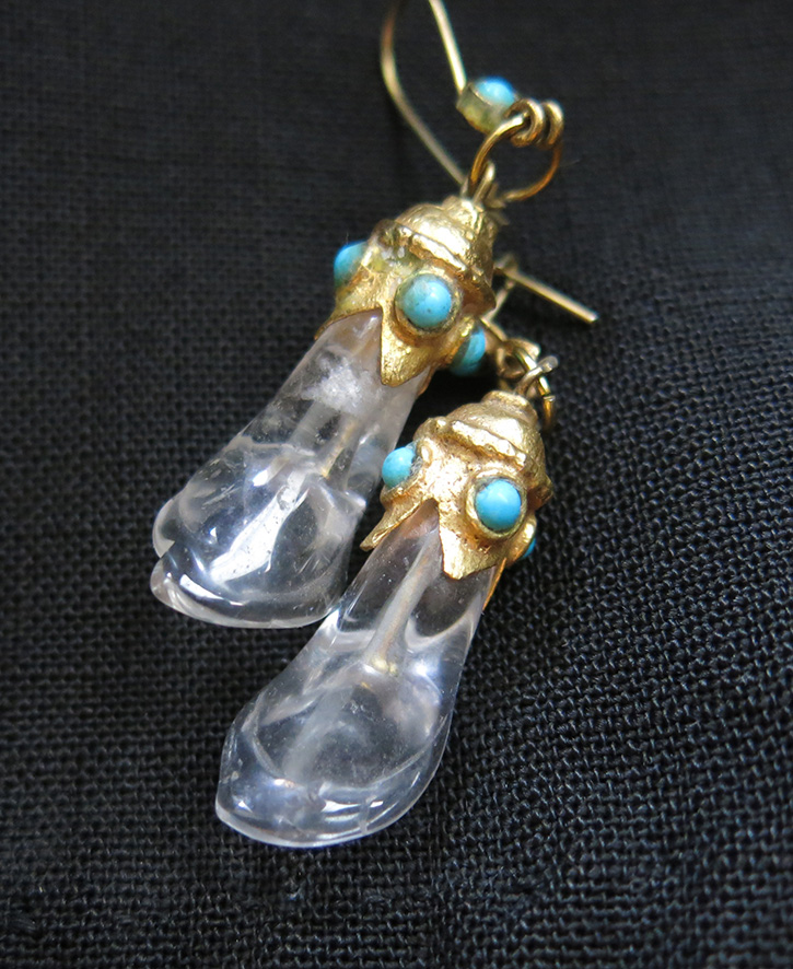 IRAQ NAJAF, quartz flower shape bronze earrings