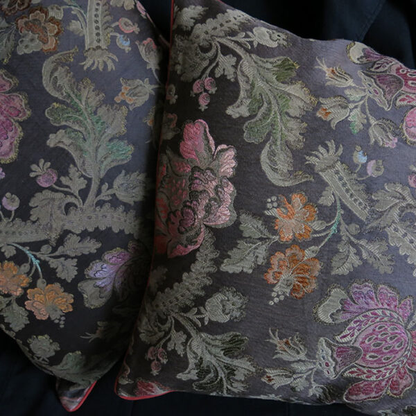 EUROPEAN - Silk-Metallic brocade pair of decorative pillow covers