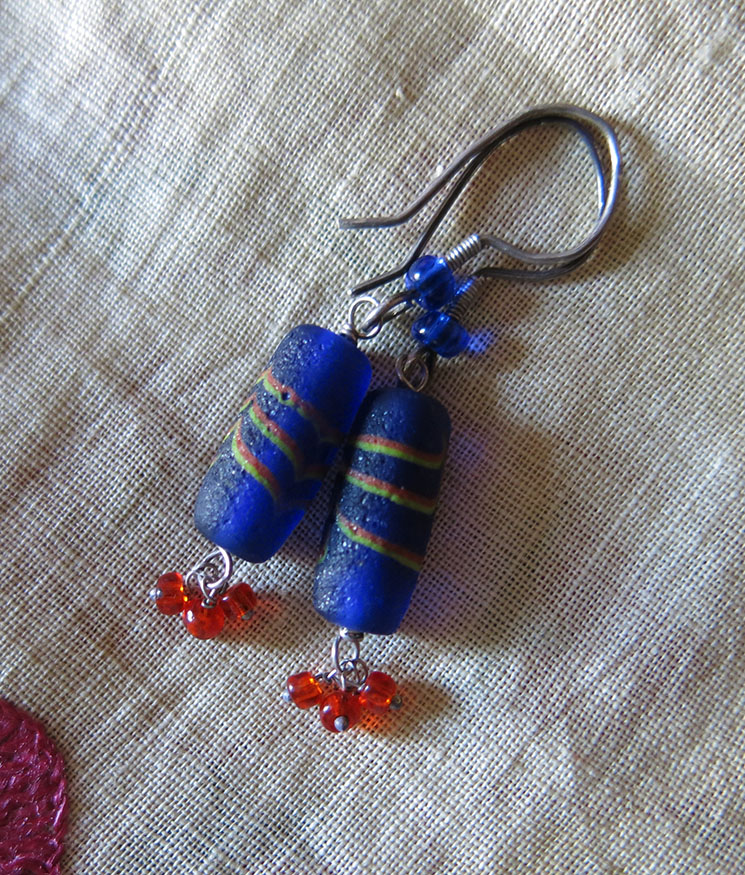 SYRIA Eastern Mediterranean antique Ocean blue glass pair of earrings