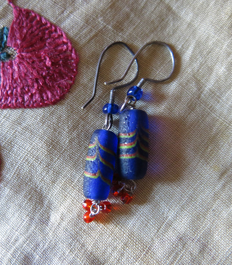 SYRIA Eastern Mediterranean antique Ocean blue glass pair of earrings