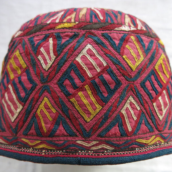 CENTRAL ASIA TEKKE TURKMEN ceremonial large silk embroidery hat
