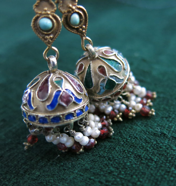 UZBEKISTAN - Uzbek ethnic silver enameled earrings