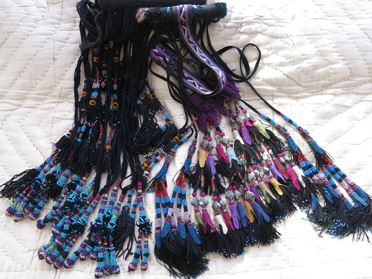 UZBEKISTAN – SURKHANDARYA, tribal silk and glass beaded combination of tassels