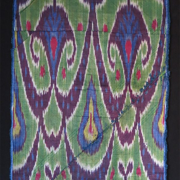 TAJIKISTAN HISSAR Silk Adras indigo weft ikat fragment